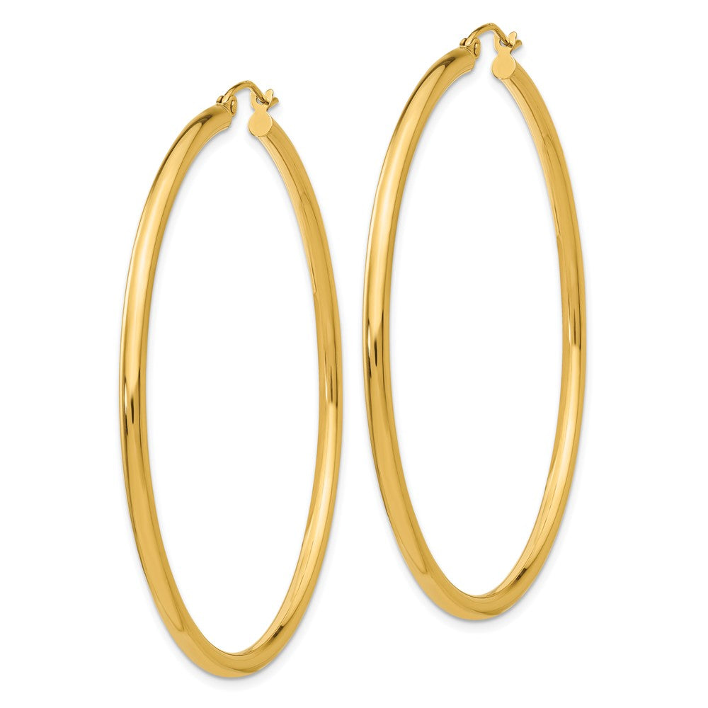 14K 2.5x55mm Polished Round Tube Hoop Earrings