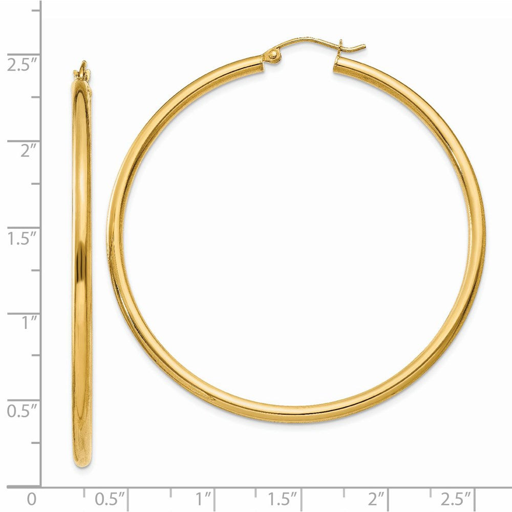 14K 2.5x55mm Polished Round Tube Hoop Earrings