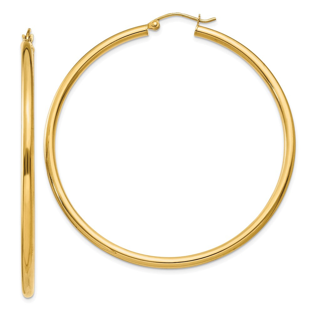 14K 2.5x55mm Polished Round Tube Hoop Earrings