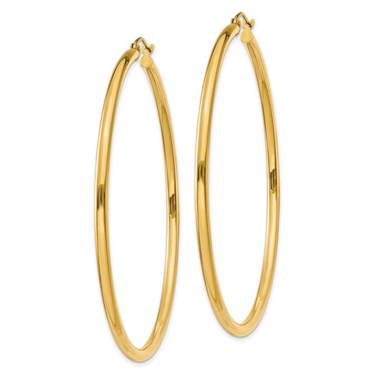 14K 2.5x60mm Polished Round Tube Hoop Earrings