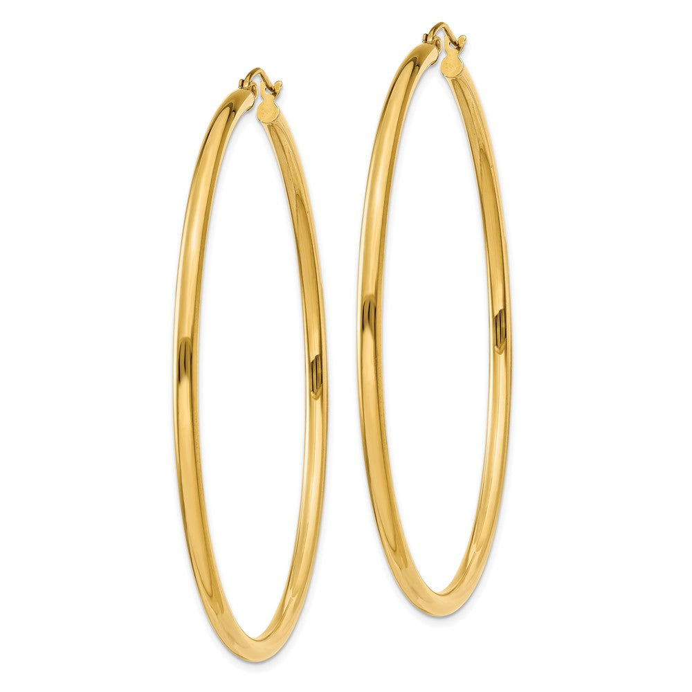 14K 2.5x60mm Polished Round Tube Hoop Earrings