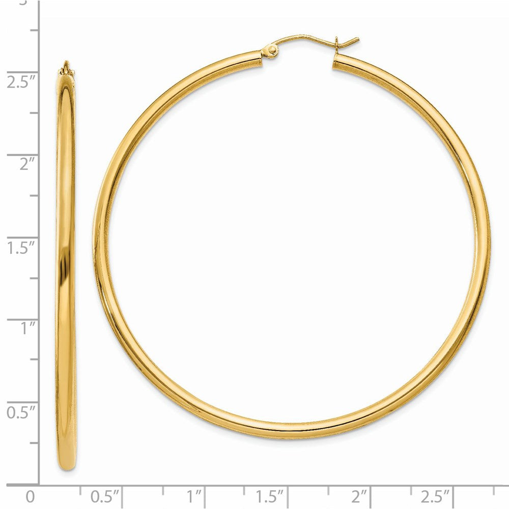 14K 2.5x60mm Polished Round Tube Hoop Earrings