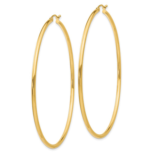 14K 2.5x65mm Polished Round Tube Hoop Earrings