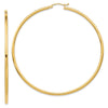 14K 2.5x65mm Polished Round Tube Hoop Earrings