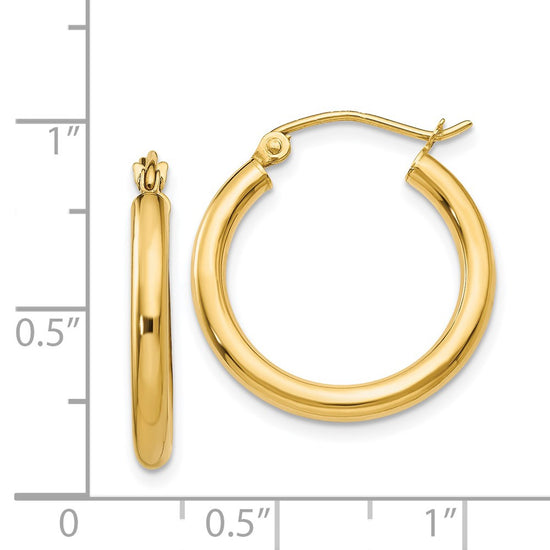 14K 2.5x20mm Polished Round Tube Hoop Earrings