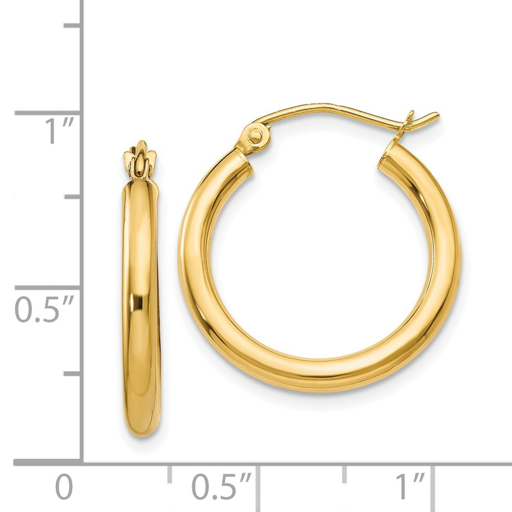 14K 2.5x20mm Polished Round Tube Hoop Earrings
