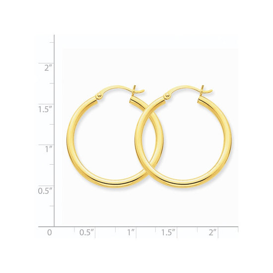 14K 2.5x30mm Polished Round Tube Hoop Earrings