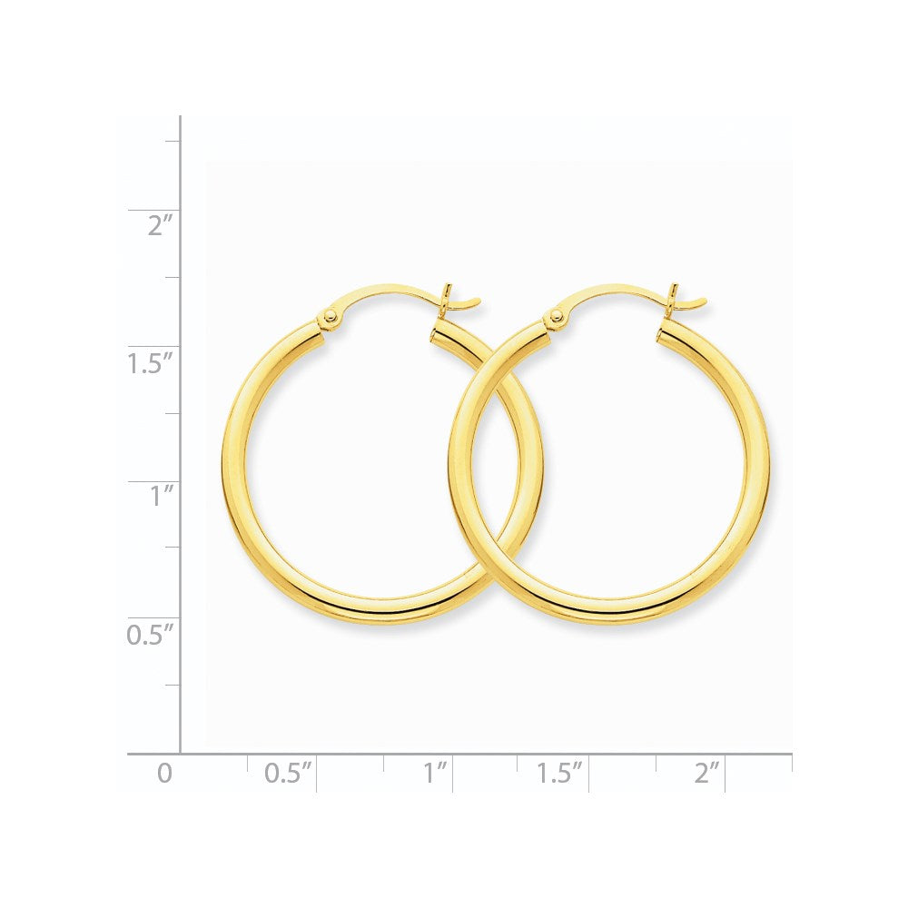 14K 2.5x30mm Polished Round Tube Hoop Earrings