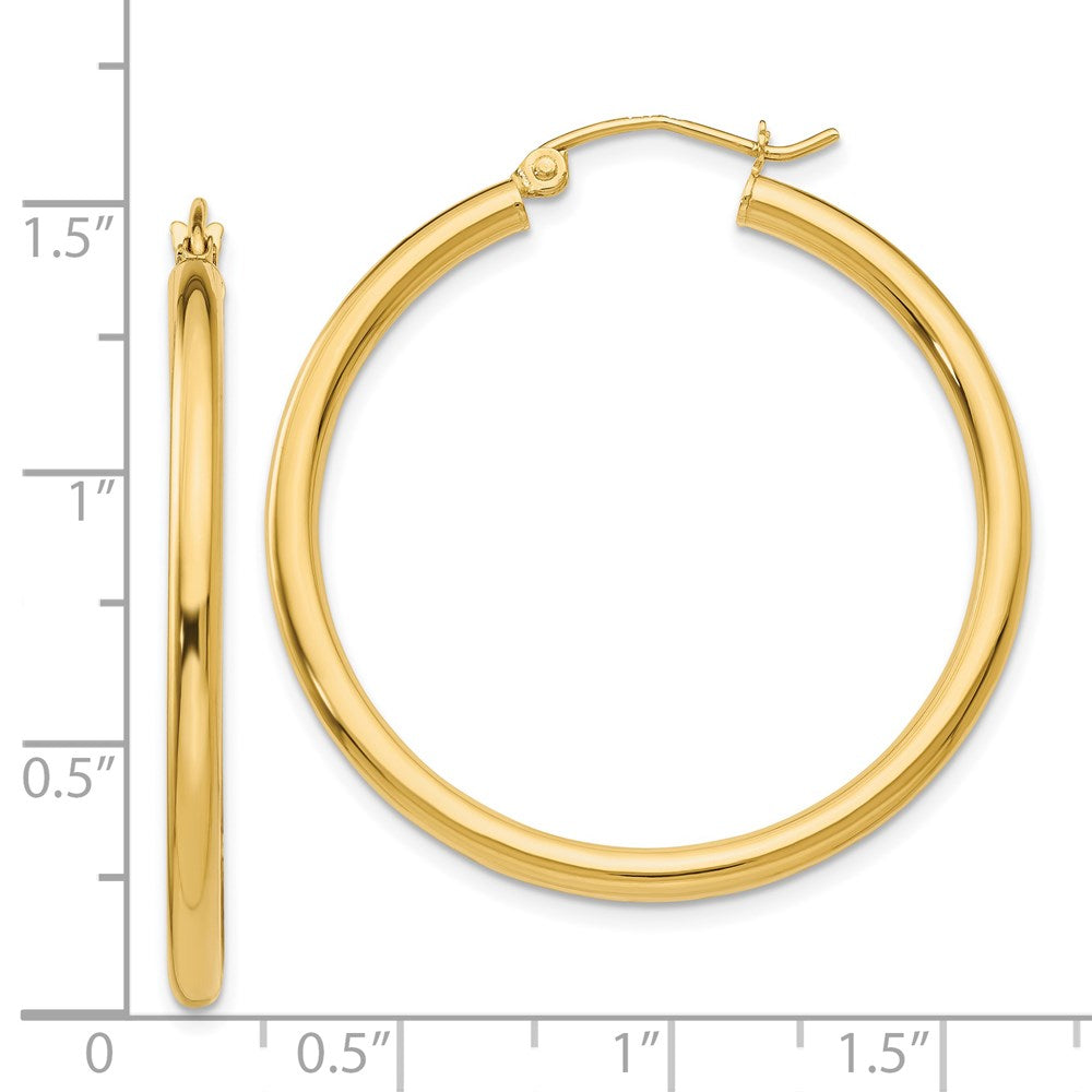 14K 2.5x35mm Polished Round Tube Hoop Earrings
