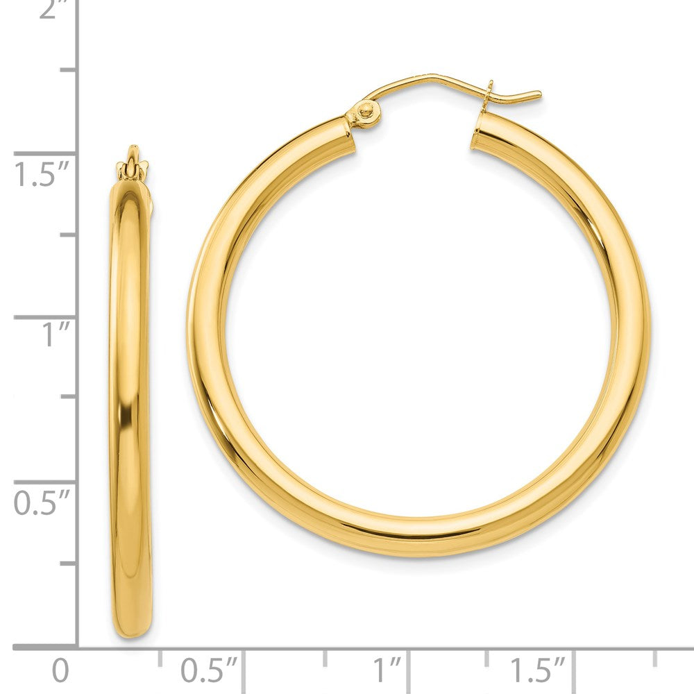 14K 3x35mm Polished Tube Hoop Earrings