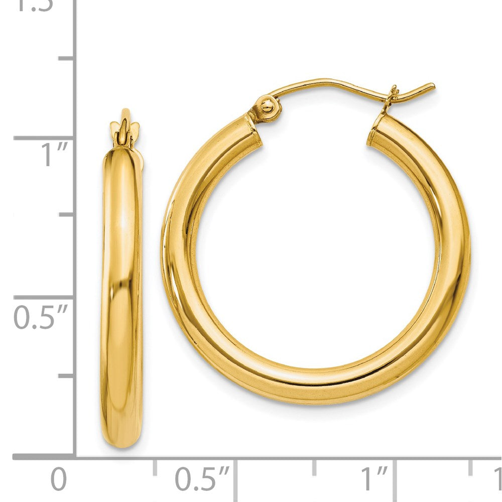 14k 3x25mm Polished Tube Hoop Earrings