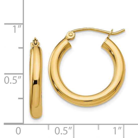 14k 3x20mm Polished Tube Hoop Earrings