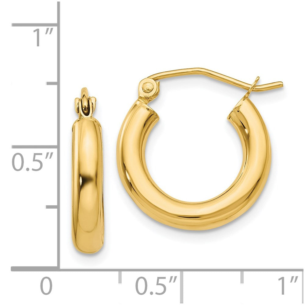 14K 3x16mm Polished Tube Hoop Earrings