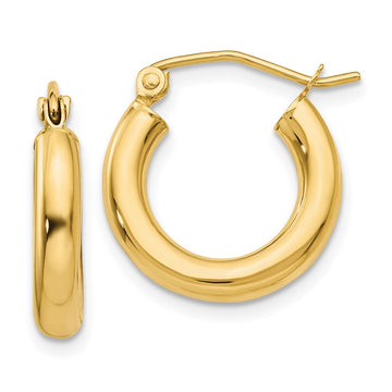 14K 3x16mm Polished Tube Hoop Earrings