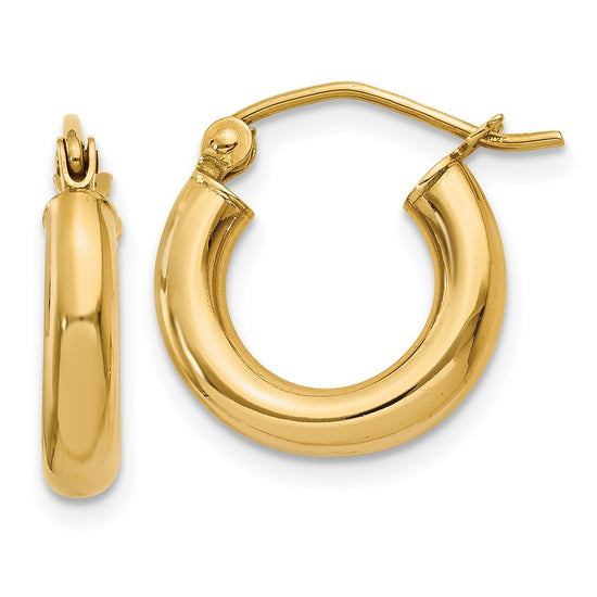 14K 3x14mm Polished Tube Hoop Earrings