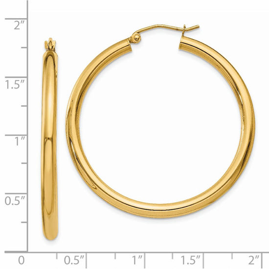 14K 3x40mm Polished Tube Hoop Earrings