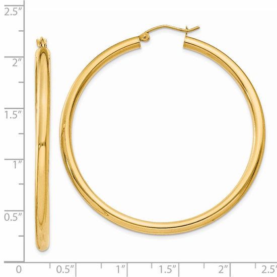 14K 3x50mm Polished Tube Hoop Earrings