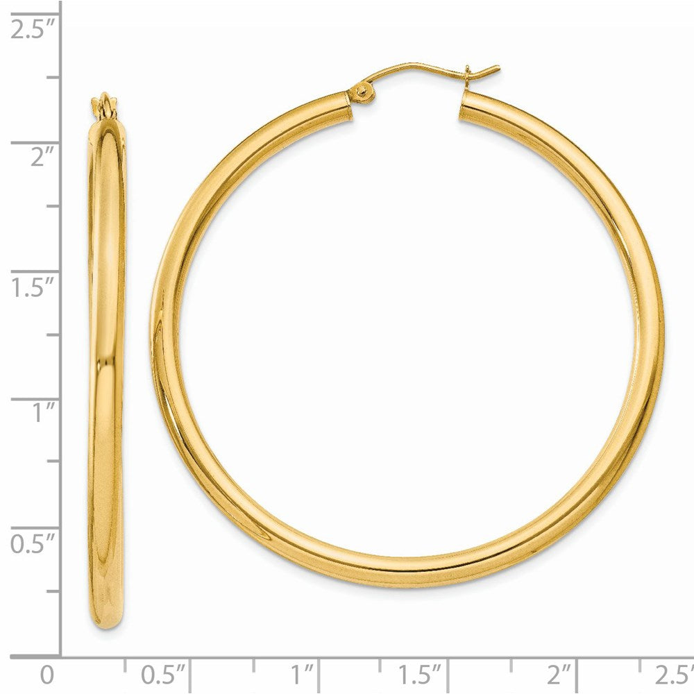 14K 3x50mm Polished Tube Hoop Earrings