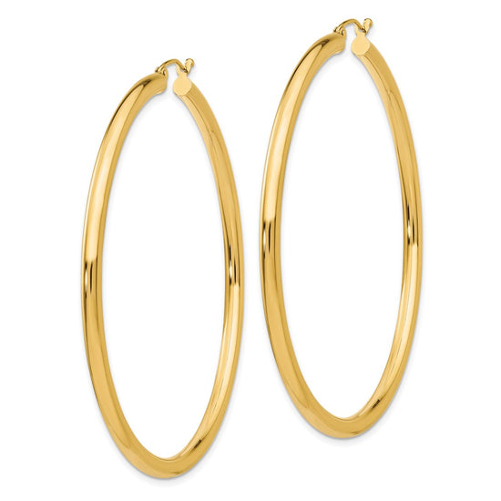 14K 3x60mm Polished Tube Hoop Earrings