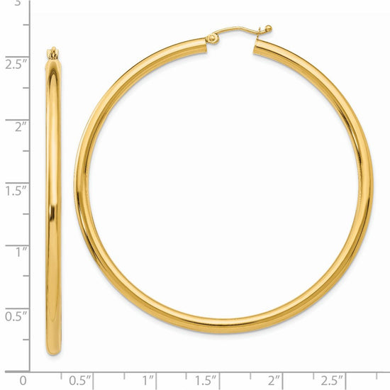 14K 3x60mm Polished Tube Hoop Earrings
