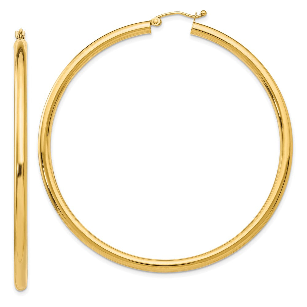 14K 3x60mm Polished Tube Hoop Earrings