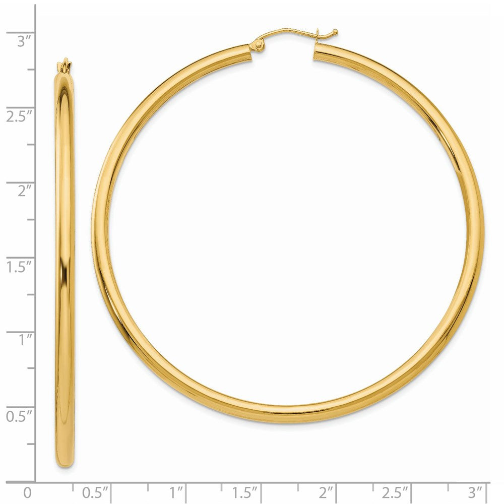 14K 3x65mm Polished Tube Hoop Earrings