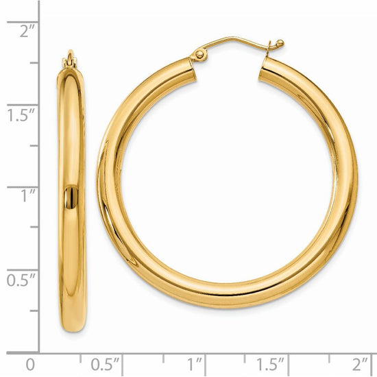 14K 4x40mm Polished Tube Hoop Earrings