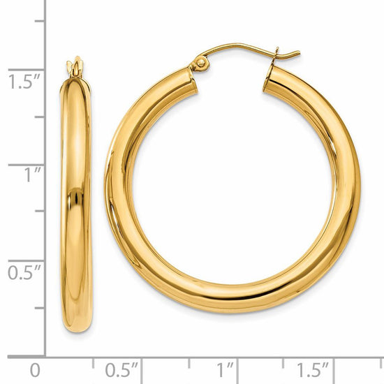 14K 4x35mm Polished Tube Hoop Earrings