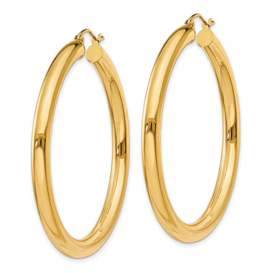 14K 4x45mm Polished Tube Hoop Earrings