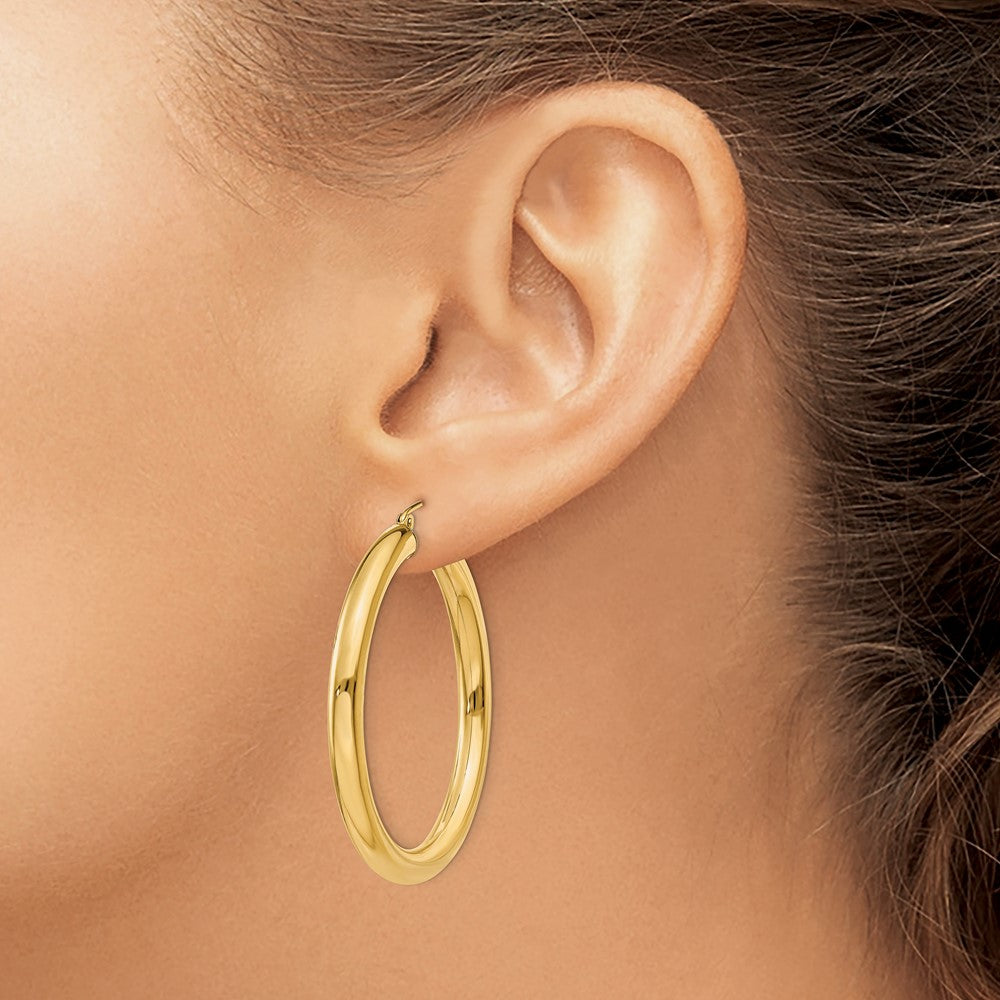 14K 4x45mm Polished Tube Hoop Earrings