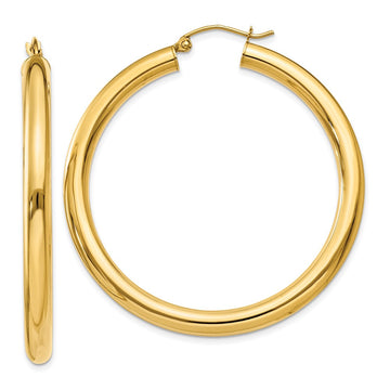 14K 4x45mm Polished Tube Hoop Earrings