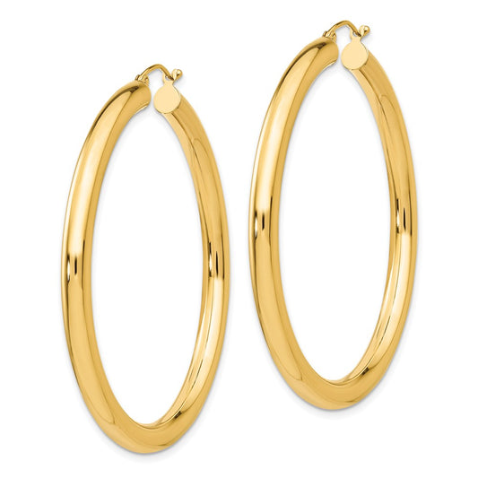14K 4x50mm Polished Tube Hoop Earrings