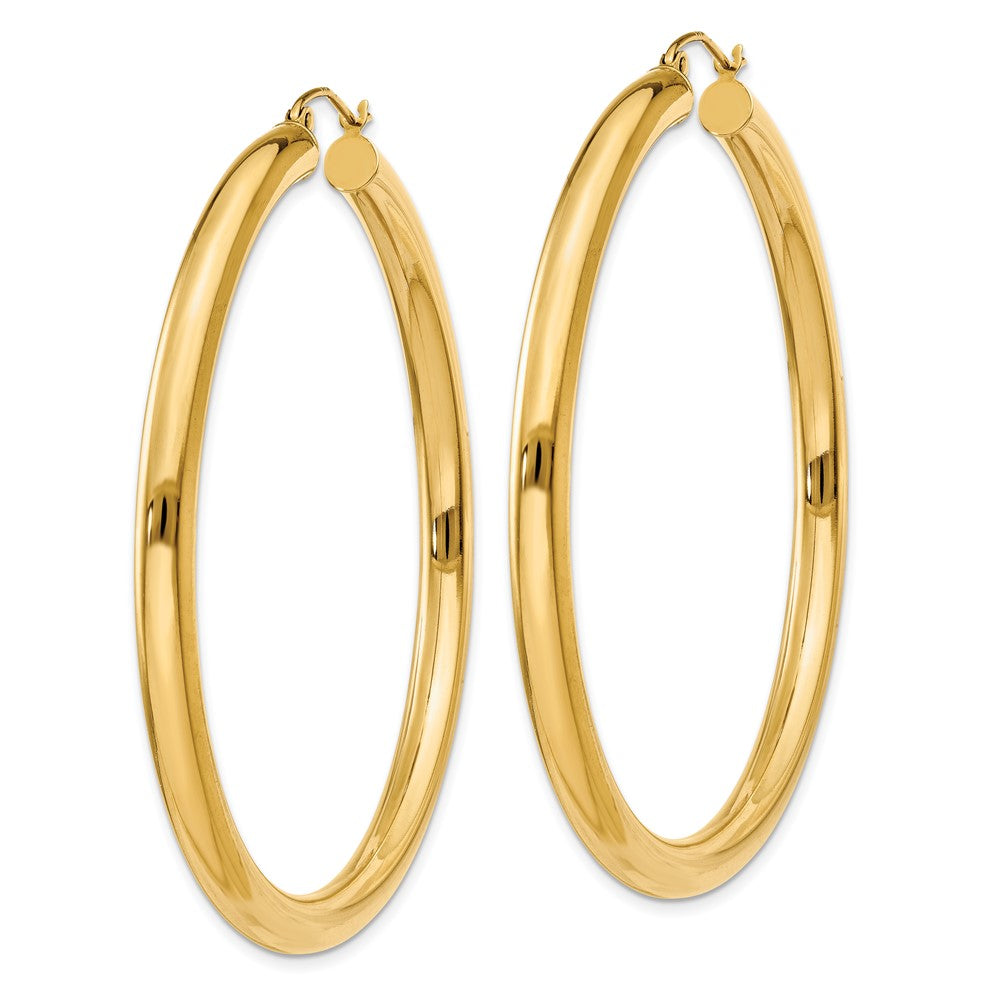 14K 4x55mm Polished Tube Hoop Earrings