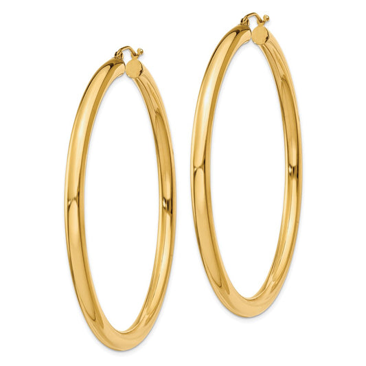 14K 4x60mm Polished Tube Hoop Earrings