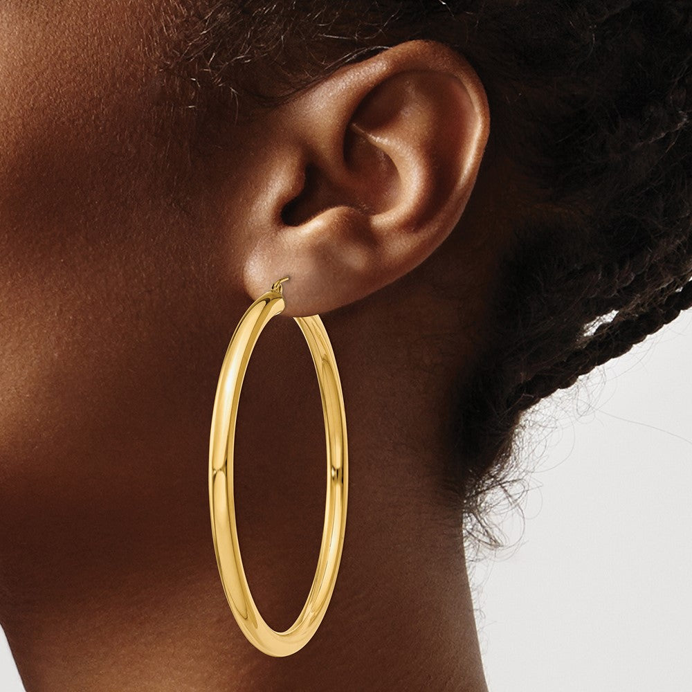 14K 4x60mm Polished Tube Hoop Earrings