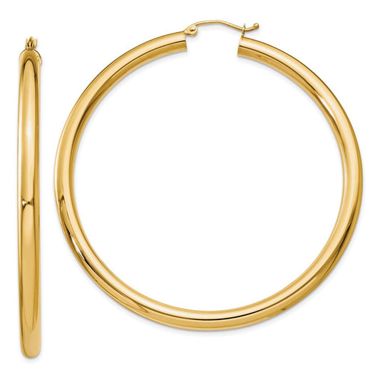 14K 4x60mm Polished Tube Hoop Earrings