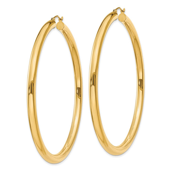 14K 4x65mm Polished Tube Hoop Earrings