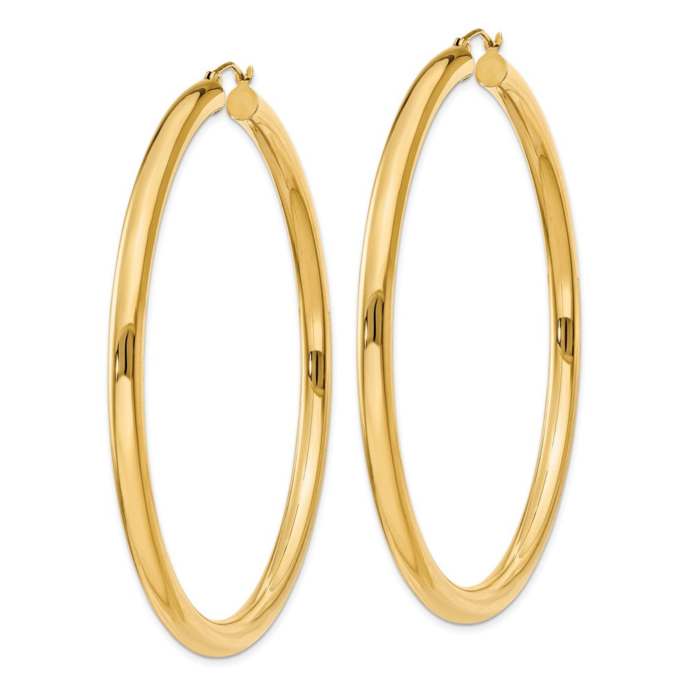 14K 4x65mm Polished Tube Hoop Earrings