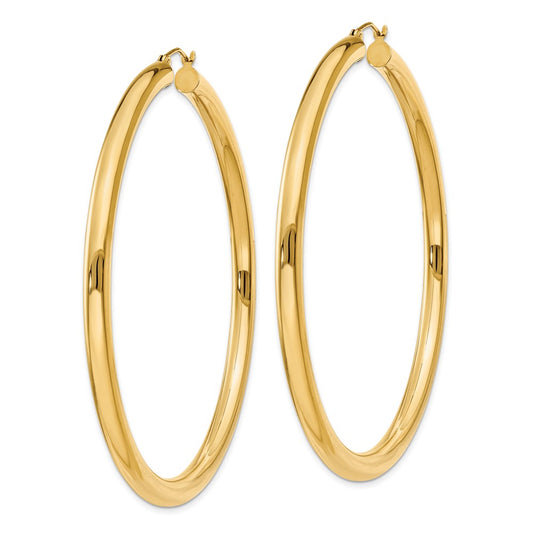 14K 4x65mm Polished Tube Hoop Earrings