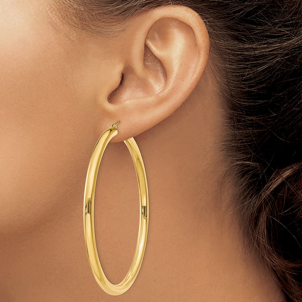 14K 4x65mm Polished Tube Hoop Earrings