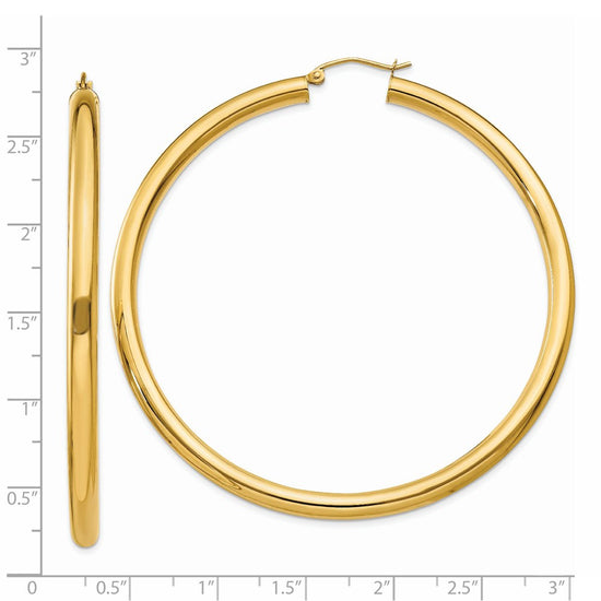 14K 4x65mm Polished Tube Hoop Earrings