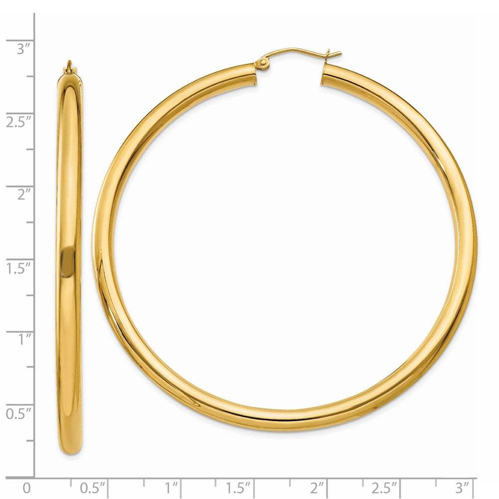 14K 4x65mm Polished Tube Hoop Earrings