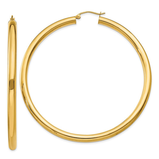 14K 4x65mm Polished Tube Hoop Earrings