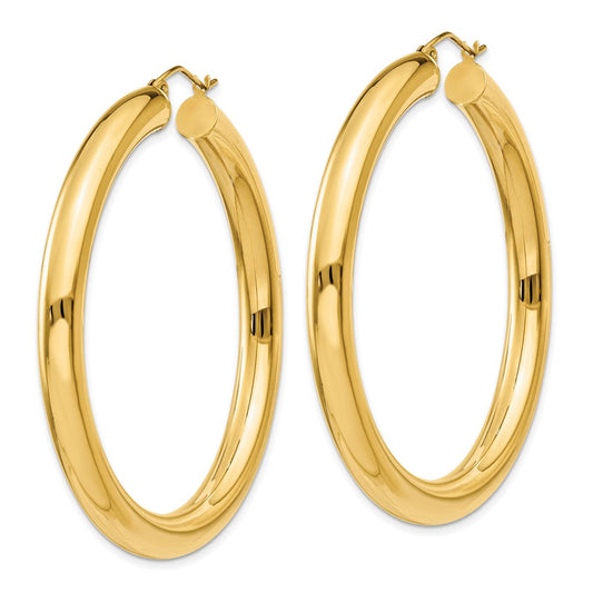 14k 5x50mm Polished Tube Hoop Earrings