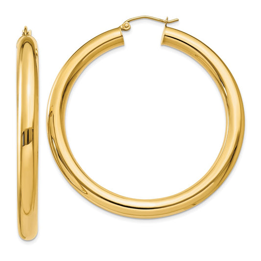 14k 5x50mm Polished Tube Hoop Earrings
