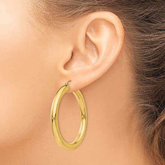 14k 5x45mm Polished Tube Hoop Earrings