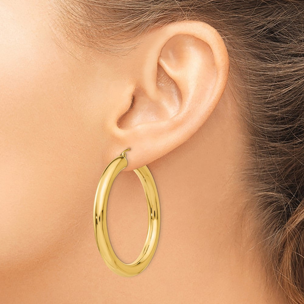 14k 5x45mm Polished Tube Hoop Earrings