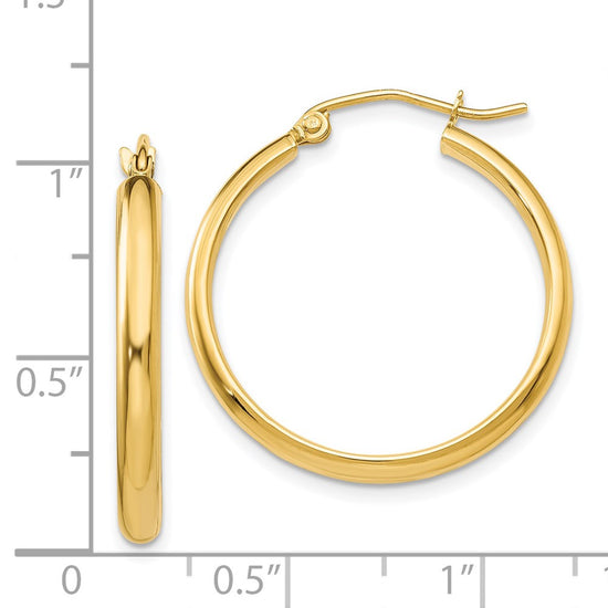 14k 2.75x25mm Polished Tube Hoop Earrings