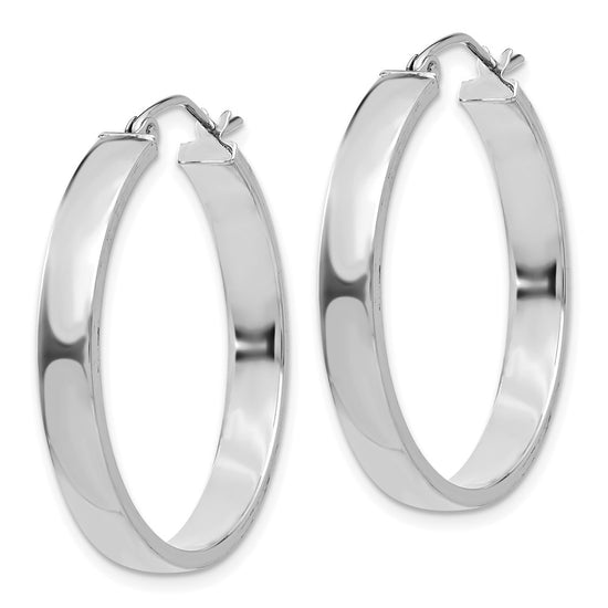 14K White Gold 4x28mm Polished Tube Hoop Earrings