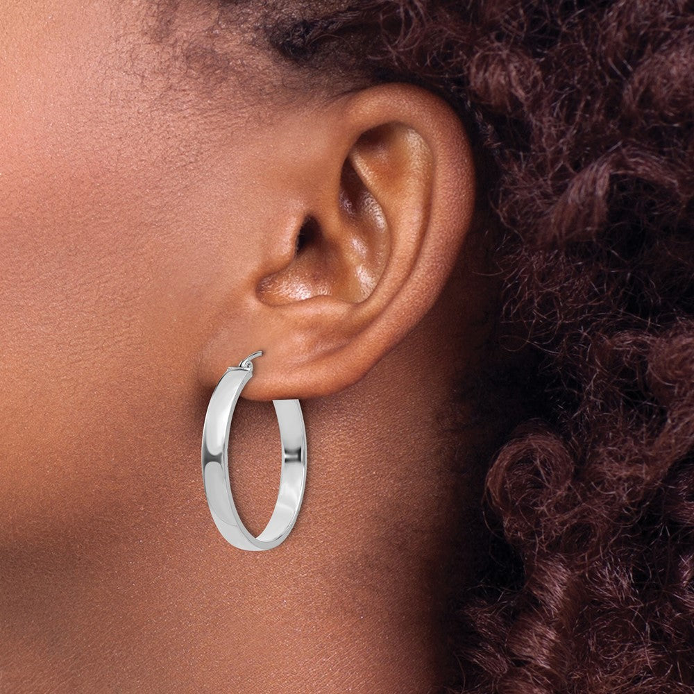 14K White Gold 4x28mm Polished Tube Hoop Earrings